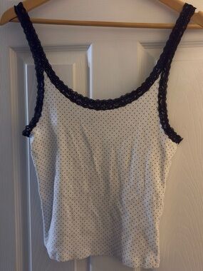 H&M white and navy polka dot lace tank